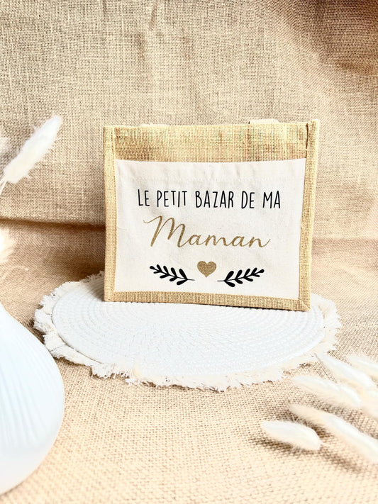 Petit sac en toile de jute Maman