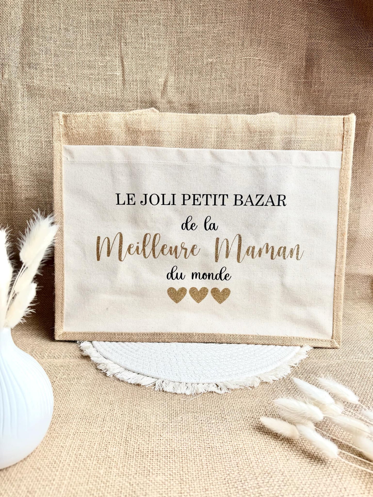 Grand sac en toile de jute Meilleure Maman