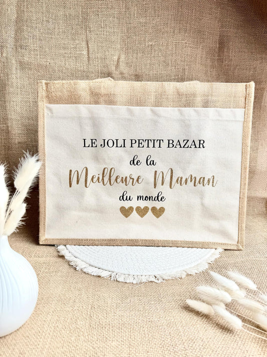 Grand sac en toile de jute Meilleure Maman