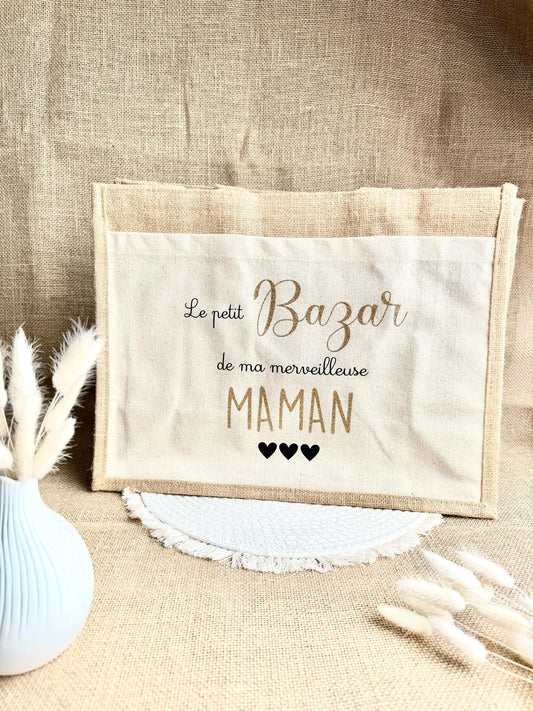 Grand sac en toile de jute Merveilleuse Maman