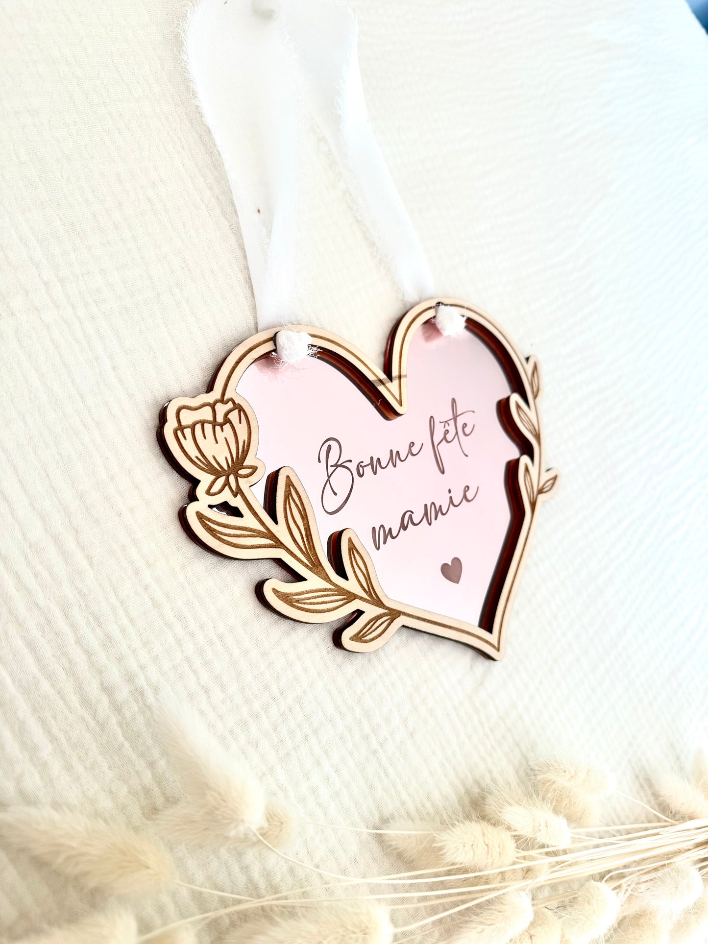 Coeur à suspendre miroir Bonne fête Mamie