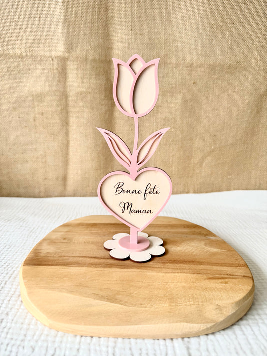 Fleur en bois et acrylique Maman