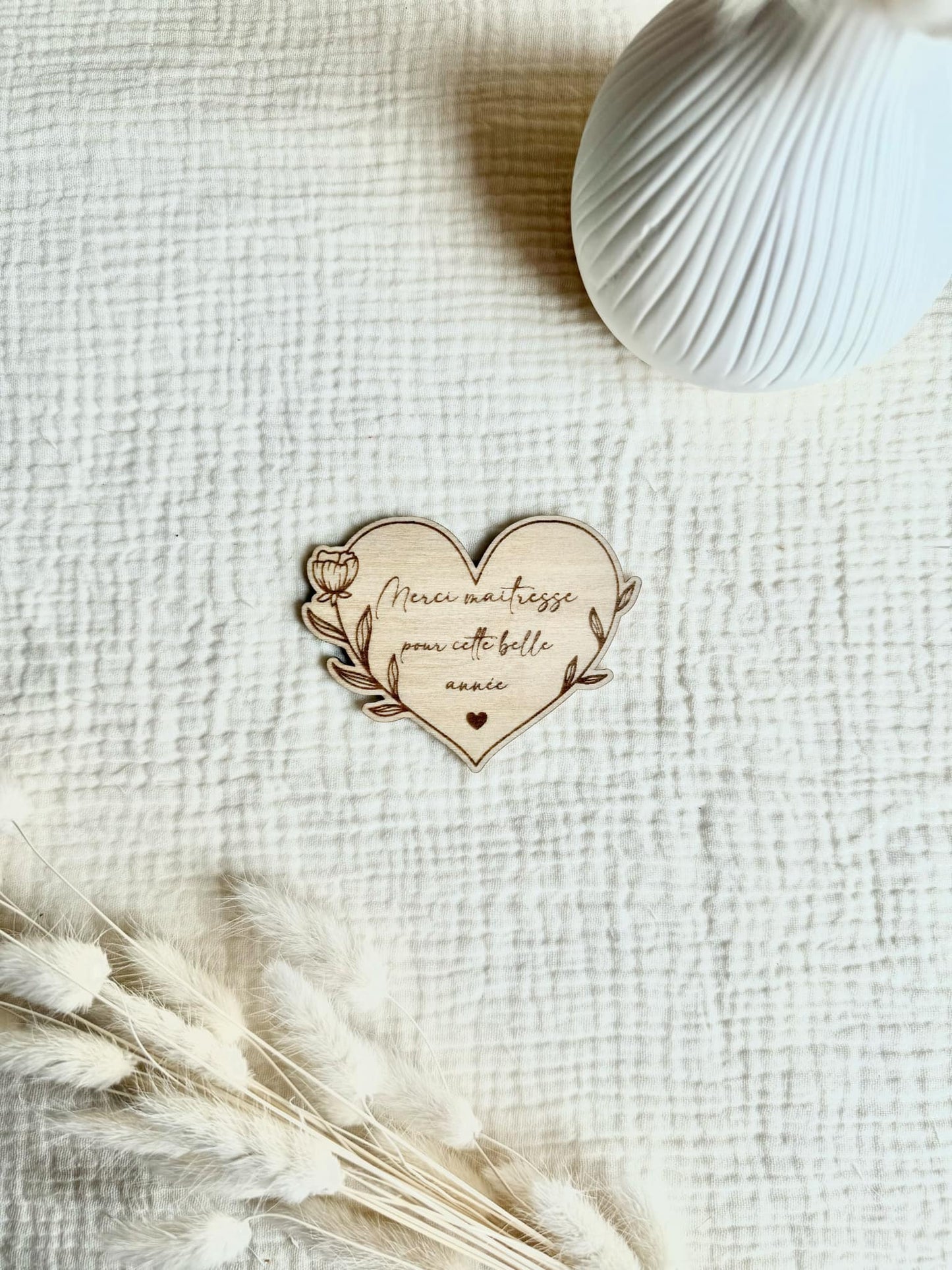 Magnet cœur bois Merci Maîtresse