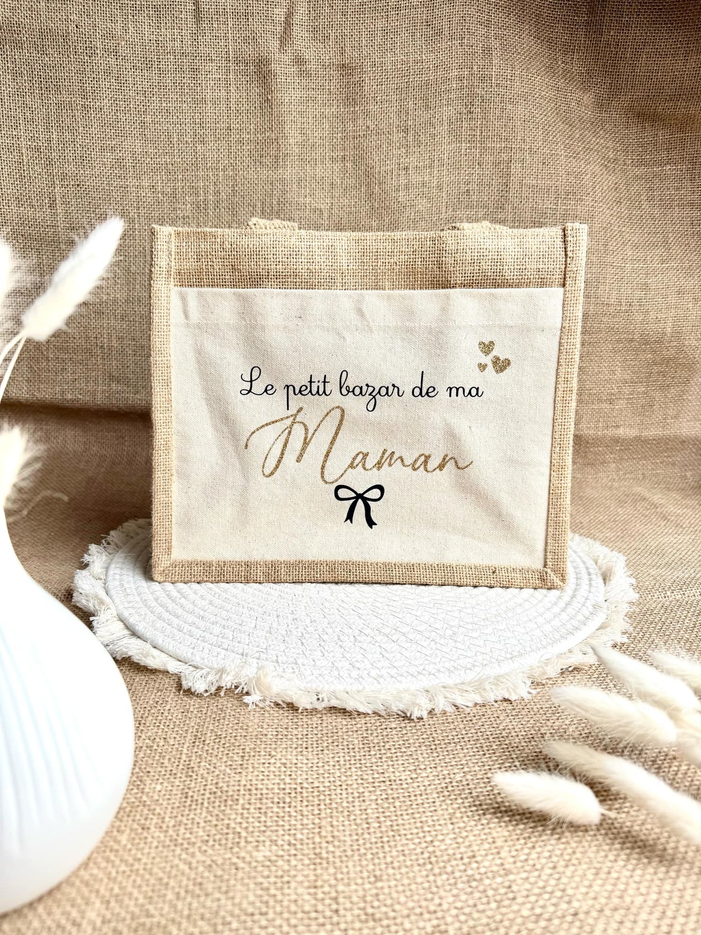 Petit sac en toile de jute Maman