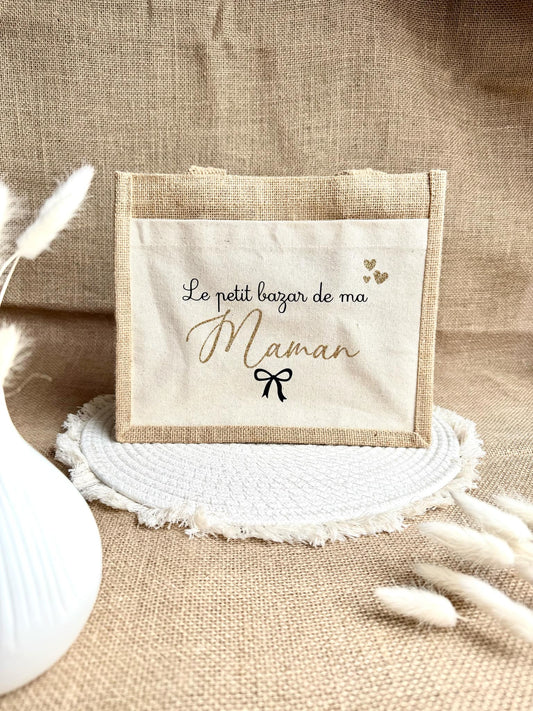 Petit sac en toile de jute Maman