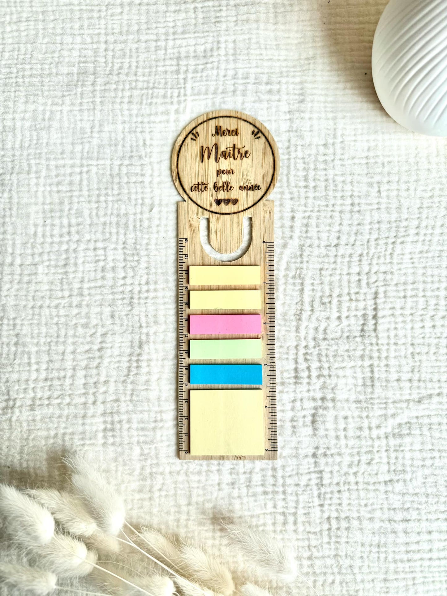 Marque page en bambou avec post-it Maître