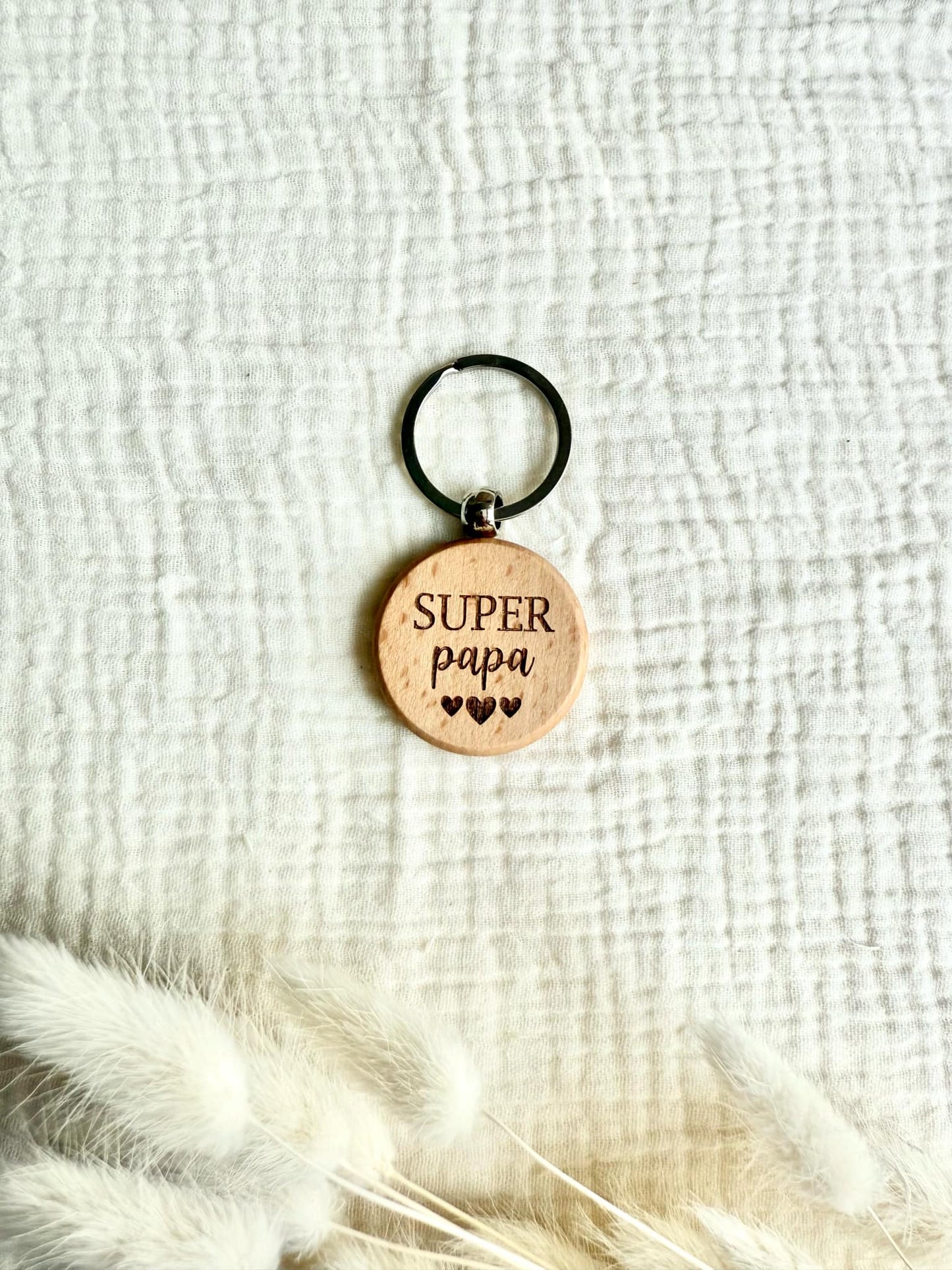 Porte clé bois Super Papa