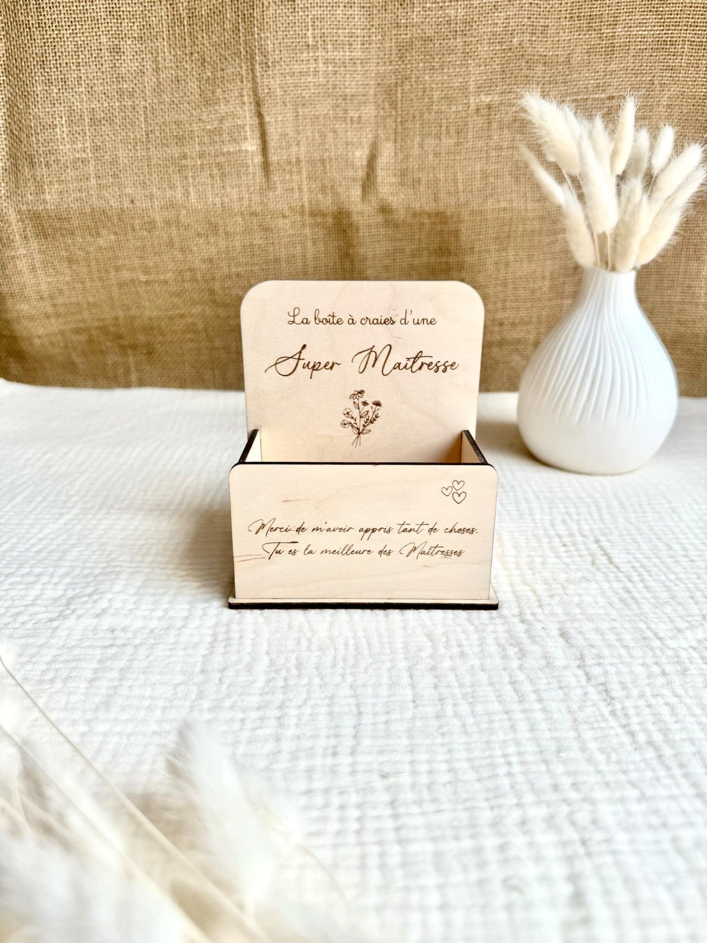 Boîte à craie en bois Super Maîtresse
