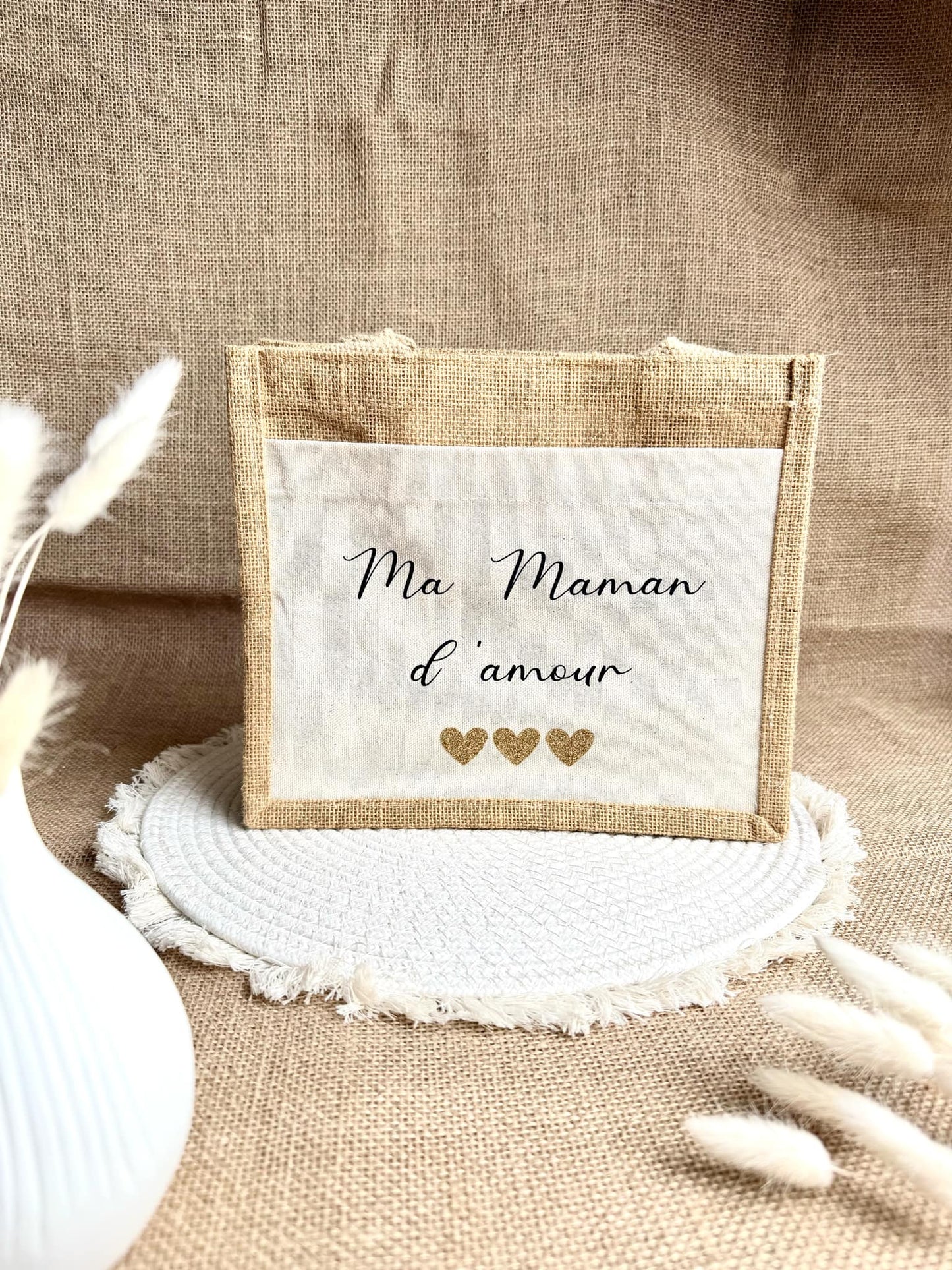 Petit sac en toile de jute Ma maman d'amour