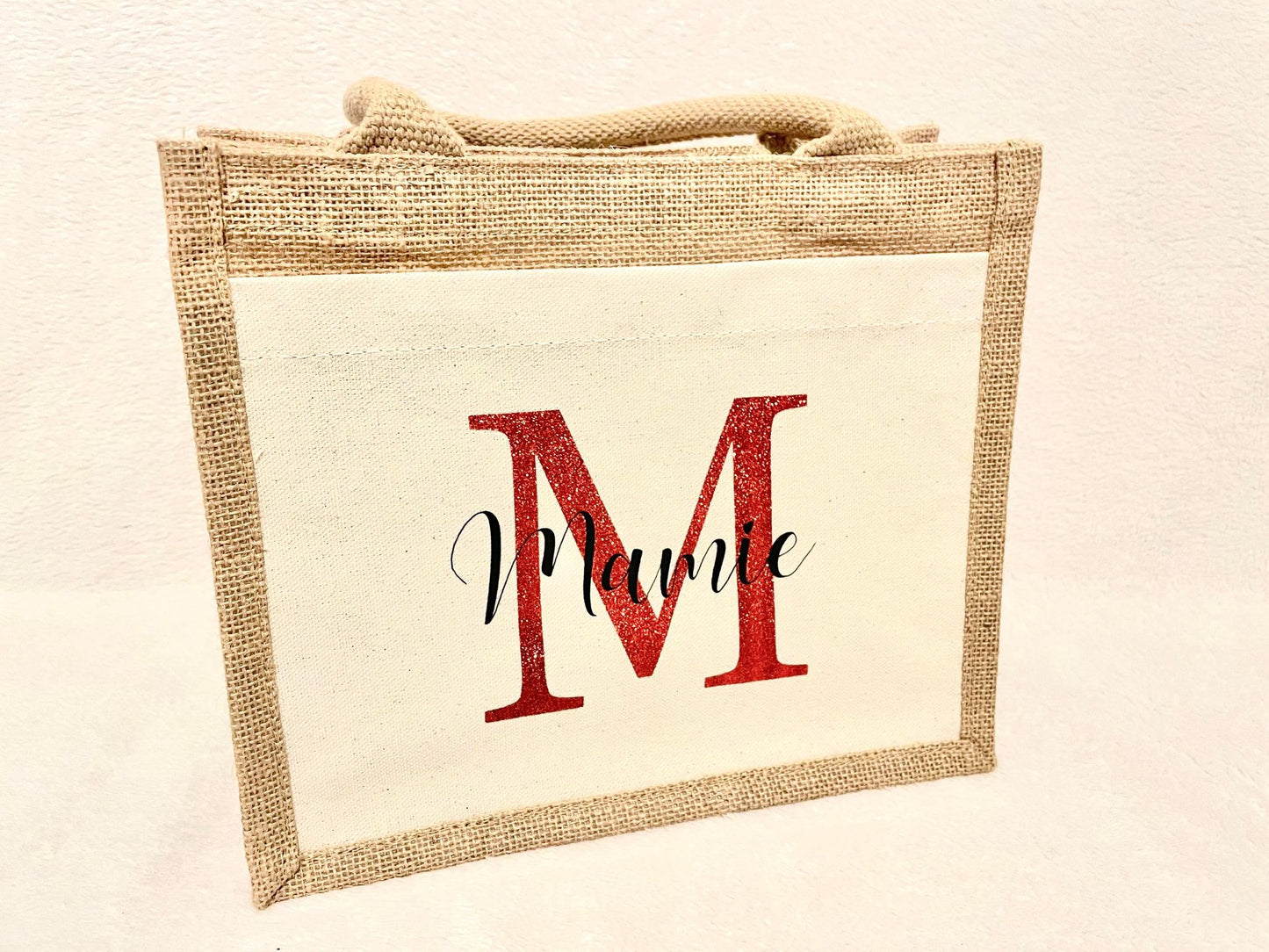 Petit sac en toile de jute Mamie