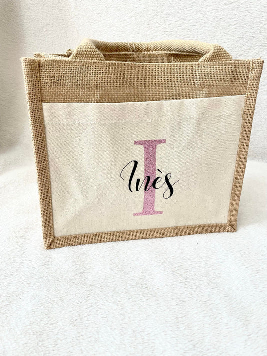 Petit sac en toile de jute Prénom