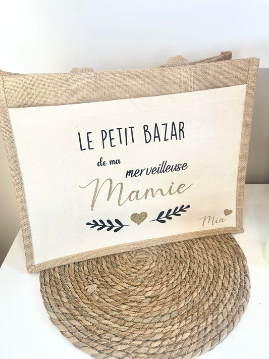 Grand sac en toile de jute merveilleuse mamie