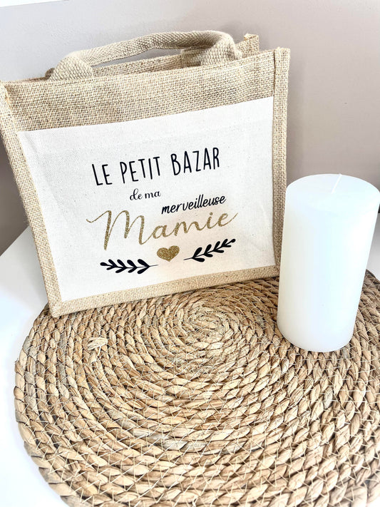 Petit sac en toile de jute merveilleuse mamie
